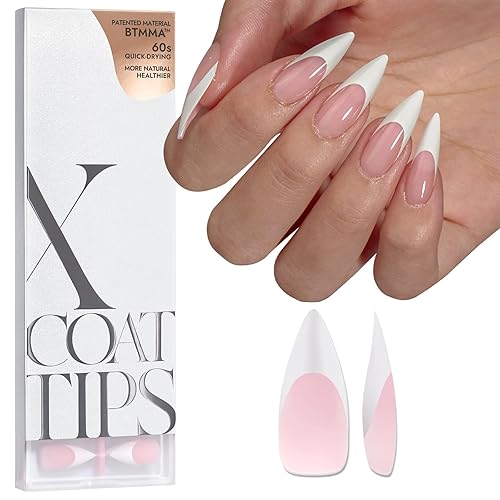 BTArtboxnails French Gel Nail Tips - Halloween Nails Press on Nails Pink Long Stiletto XCOATTIPS Pre-applied Tip Primer & Base Coat, No Need to File Fake Nails for Nail Art DIY - A-L Stiletto