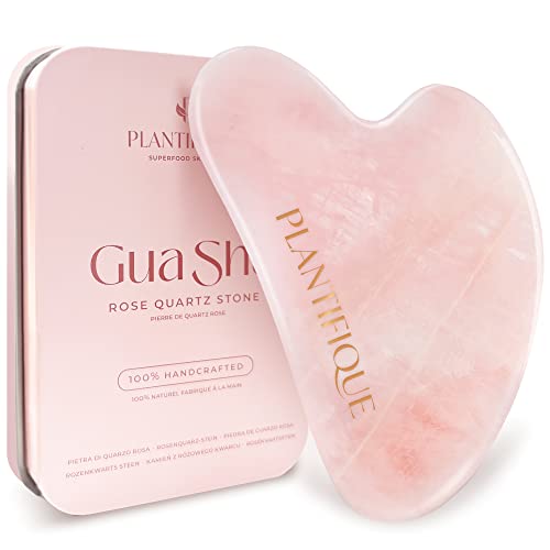 PLANTIFIQUE Gua Sha Rose Quartz Tool for Face Massage Tool - GuaSha Tool - Facial Skin Care Products - Massager for Your Skincare Routine - Guasha Rose Quartz
