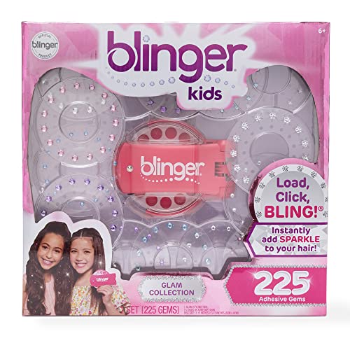 Blinger Glam Collection Starter Kit|Hair Styling Tool + 225 Colorful Rhinestones|Hair-Safe – Bling in, Brush Out |Original, Patented Product