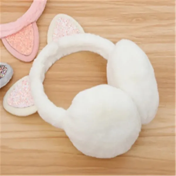 Winter Warm Cute & Cozy Plush Glitter Cat Ear Muff Warmers Headband - White