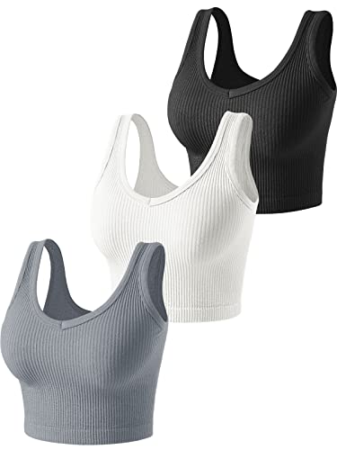 3 Pieces Womens Tank Tops Cute Sexy Going Out Ribbed Summer Tops Black White Crop Tops for Women - Large - Black White Grey