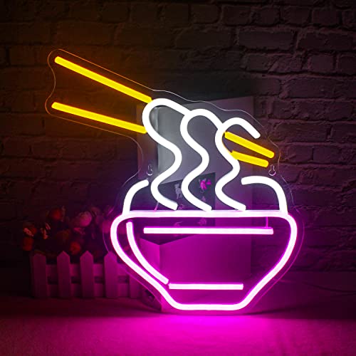 FAXFSIGN Ramen Neon Sign Led Neon Lights for Wall Decor Noodle Light Up Signs for Resturant Home Bar Kitchen Dinning Room Cafe Japanese Noodle Shop Decorations - colorful