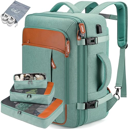 Carry on Backpack, Extra Large 40L Flight Approved Travel Backpack for Men & Women,Expandable Large Suitcase Backpacks With 4 Packing Cubes,Water Resistant Luggage Daypack Business Weekender Bag,Green - Green