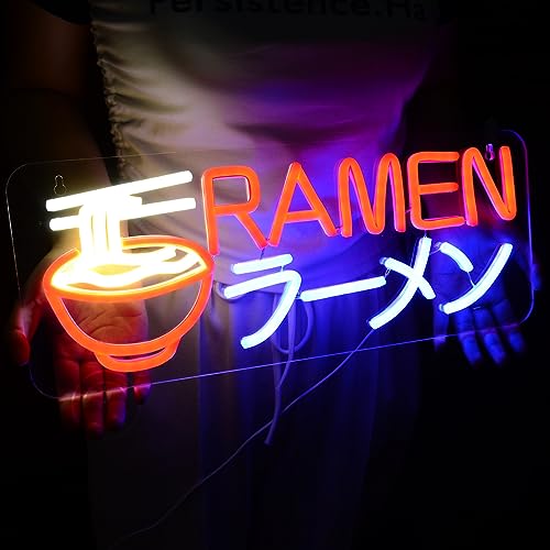 Britrio Ramen ラーメン Neon Sign Led Neon Lights for Wall Decor Light Up Noodle Signs Resturant Home Bar Kitchen Dinning Room Cafe Japanese Noodle Shop Wall Art Decorations 5V USB Powered - Red Blue Ramen02
