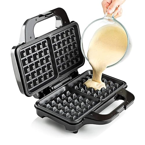GLOBAL GOURMET Square Waffle Maker Iron Machine 1000W I Electric I Non-Stick Coating Mould I Deep Cooking Plates I Recipes Included via Email - Waffle Maker