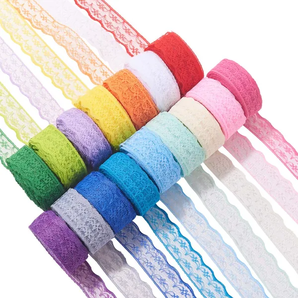 BENECREAT 200 Yards/180m 22 mm breit Stoff Spitzenband Farbe Sortiert Blume Spitzenbesatz Kantenbesatz zum Nähen Handwerk Hochzeit Party Decor Kleidung, 20 Yards/Rolle