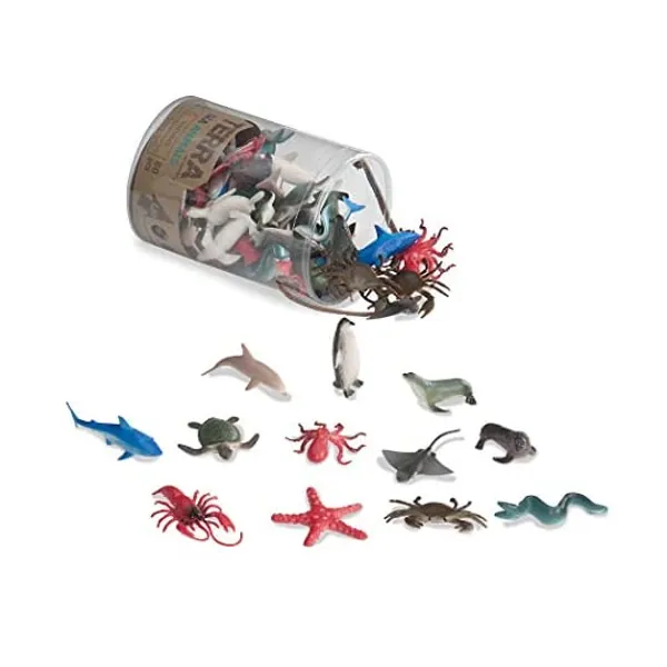 Terra 60-teilig Tierfiguren Sammlung Meerestiere Spielzeug Set – Hai, Schildkröte, Tintenfisch, Krabbe, Pinguin, Delphin und mehr – Spielzeug ab 3 Jahren