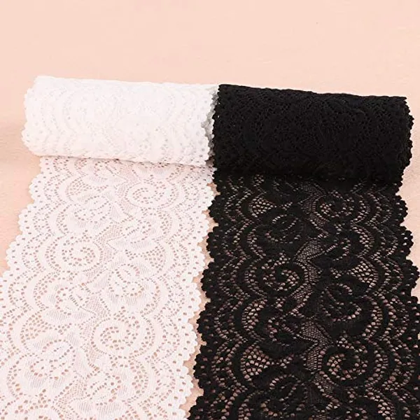 Yulakes 5 Yards Weiß Schwarz Elastizität Spitzenborte Spitzenband Spitzenbordüre Zierband Spitze Blume Borte für Handwerk Dessous Hochzeitskleid Hochzeit Dekor 10cm Breite (Weiß)