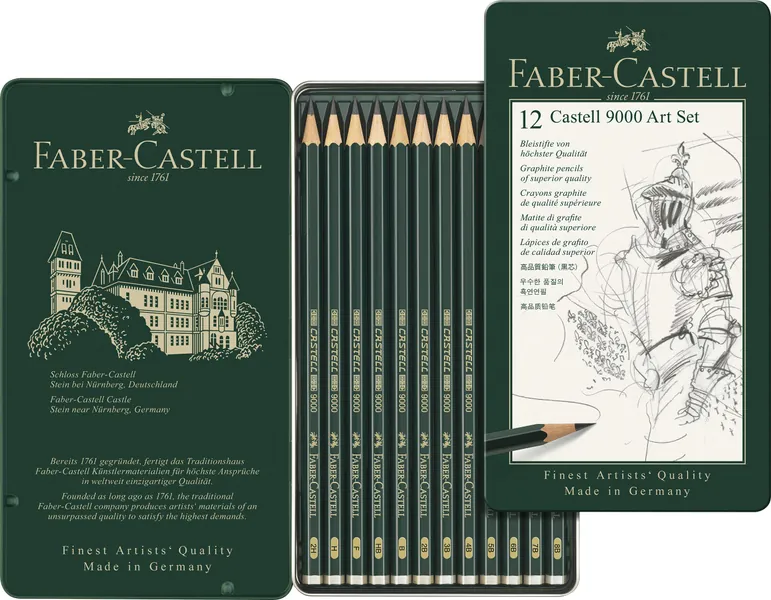 Faber-Castell F119065 119065 - Bleistift CASTELL 9000, 12er Art Set, Inhalt: 8B - 2H