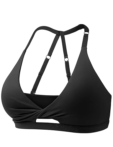 VOYJOY Workout Sports Bras for Women Padded Backless Strappy Fitness Wireless Gym Medium Impact Bra Yoga Crop Top - Medium - Black