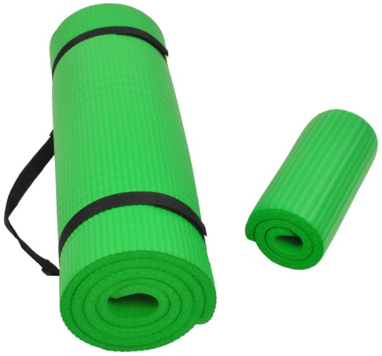 BalanceFrom  All Purpose 1/2-Inch Extra Thick High Density Anti-Tear Exercise Yoga Mat and Knee Pad with Carrying Strap and Yoga Blocks - Green Yoga Mat with Knee Pad