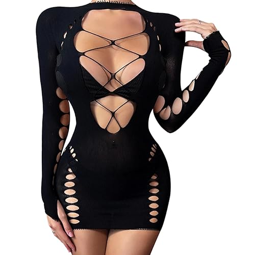 KINNKYUU Women Fishnet Bodystocking Lingerie Sexy Footless Stockings Sleeveless Lace Bodysuit Halterneck One Piece Pantyhose - Zsw635bk