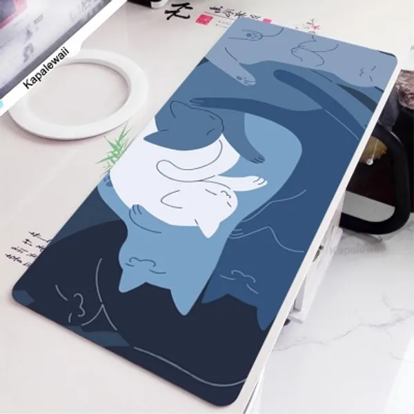10.68US $ 48% OFF|Kawaii Cat Mouse Pad Blue 90x40 Black And White With Cats Xxl Desk Mat Catpaw Mousepad Large Computer Slipmat Anime Accessories - Mouse Pads - AliExpress