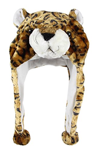 Bioterti Plush Fun Animal Hats One Size Cap Polyester with Fleece Lining - Small-Large - Brown Leopard