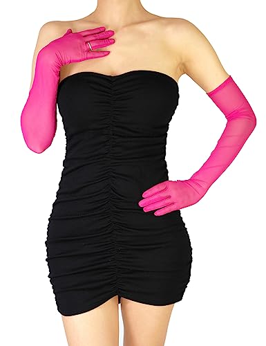 XXDingbs Women's Sexy Sheer Gloves Mesh Tulle Super Long Gloves Opera Christmas Costume Party Dance Bridal Gloves - Rose - One Size