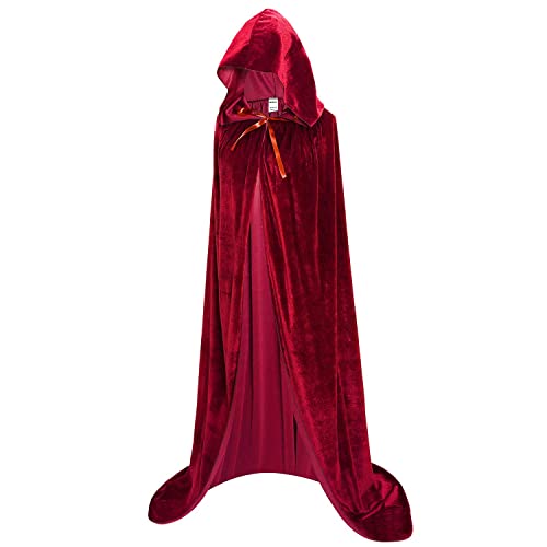OurLore Unisex Full Length Hooded Robe Cloak Long Velvet Cape Cosplay Costume 59 inch - Wine Red