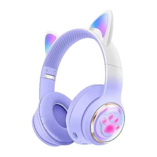 Paw Print Cat Ear Gaming Headphones - Purple