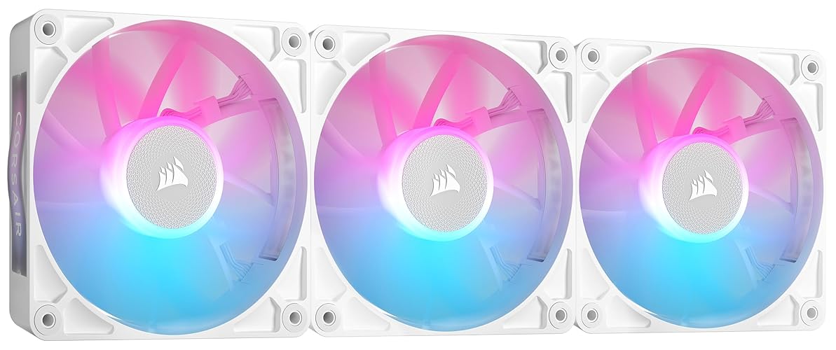 CORSAIR iCUE Link RX120 RGB 120mm PWM Fans with iCUE Link System Hub - Magnetic Dome Bearing - Triple Pack - White - RGB - 3 x 120mm - White
