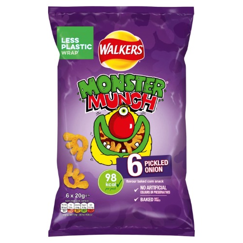 Walkers Monster Munch Pickled Onion Multipack Snacks, 6 x 22g