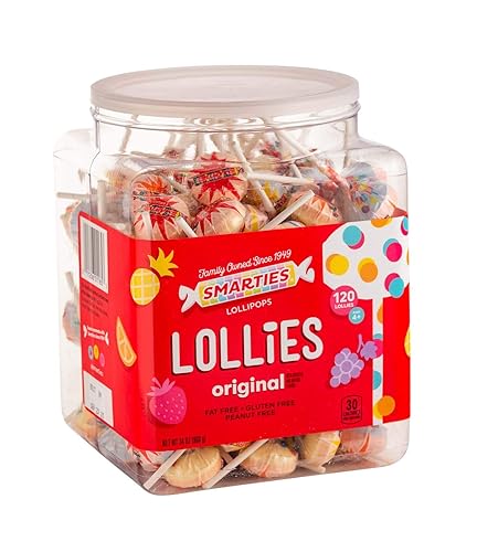 Smarties Lollies | Gluten Free, Peanut ,Fat Free Assorted Fruity Flavors, Low Calorie Perfect for Birthdays, Parties Made by US Candy Company Since 1949 - 34 oz 120 Count Lollipops - 120 Count (Pack of 1)