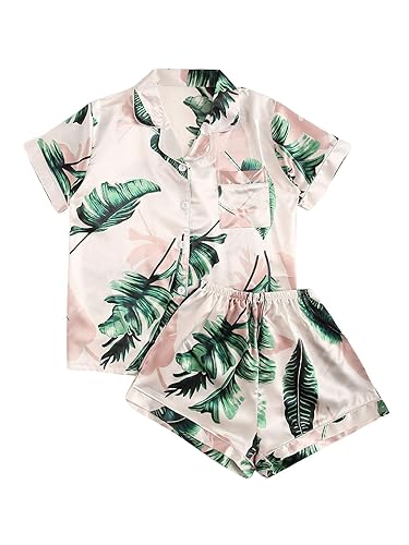 Floerns Women's Notch Collar Print Sleepwear Two Piece Pajama Set - X-Large - A Multi Print