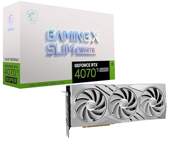 MSI Gaming RTX 4070 Ti Super 16G Gaming X Slim White Graphics Card (NVIDIA RTX 4070 Ti Super, 256-Bit, Extreme Clock: 2685 MHz, 16GB GDRR6X 21 Gbps, HDMI/DP, Ada Lovelace Architecture) - 4)GAMING SLIM White