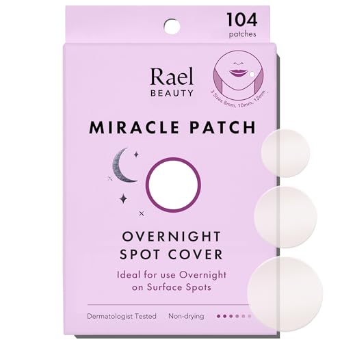 Rael Pimple Patches, Miracle Overnight Spot Cover - Hydrocolloid Acne Patch for Face, Zit & Blemish, Thicker & Extra Adhesion, All Skin Types, Vegan, Cruelty Free, 3 Sizes (104 Count) - 104 Count (Pack of 1)