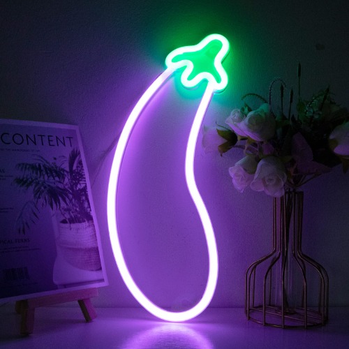 WIOSOUL Eggplant Neon Sign, LED Neon Light for Wall Decor Lamp USB or Battery Powered Light Up Signs for Bedroom, Kids Room, Man Cave, Wedding, Studio, Party(13.8x5inches) - Eggplant Without Base