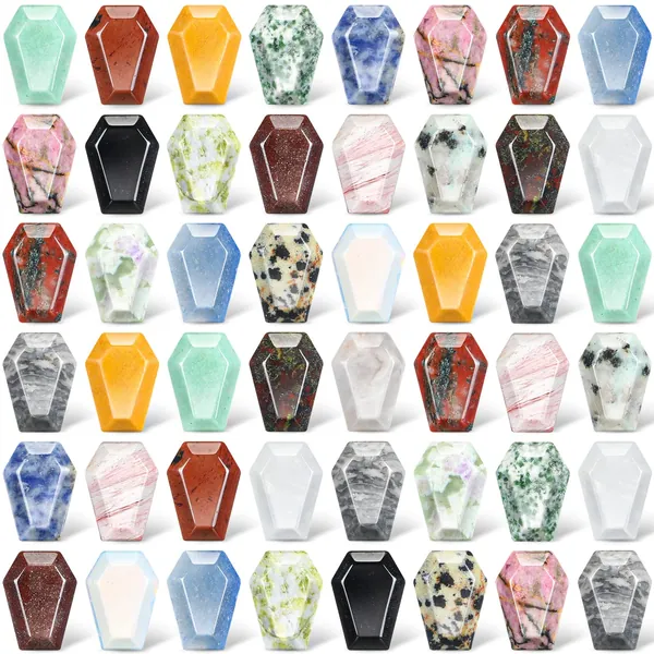 50 Pieces Coffin Shaped Crystal Stones Bulks 0.8 Inch Worry Stones Assorted Gemstone Pocket Carved Crystal Stones for Meditation Balancing DIY Jewelry Pendant Craft Decoration - 