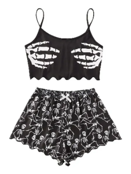 WDIRARA Women's Sleepwear Cute Print Lettuce Trim Cami and Shorts Pajama Set