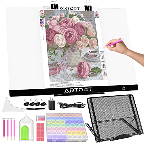 ARTDOT A2 LED Light Pad for Diamond Painting USB Powered Light Board Kit, Adjustable Brightness with 12 Angles Stand and Clips - A2 Light Pad