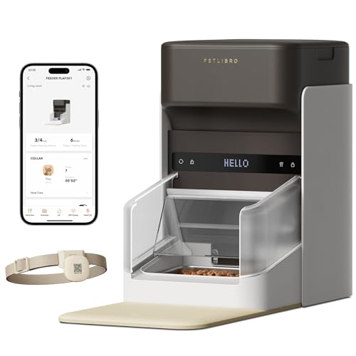 PETLIBRO Upgraded RFID Automatic Cat Feeder, 5G Wi-Fi Automatic Pet Feeder, 3L Auto Cat Feeder App Control with Light Collar Tag, Tag Activated One Automatic Cat Food Dispenser 1-10 Meals Control - Black - 3L