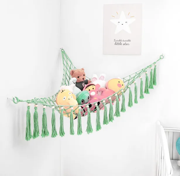 MAKEONEWO Stuffed Animal Toy Net Hammock -Handmade Large Macrame Toy Hammock Organizer Animal Display Corner Hanging Net Plush Toys Holder Boho Nursery Playroom Bedroom Kids Room Storage-Green… - Green