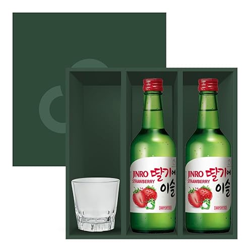Jinro Chamisul Soju - All Flavours Bundle Set (Strawberry (Pack of 2 + 1 Soju Glass Gift Box Set)) - Strawberry (Pack of 2 + 1 Soju Glass)