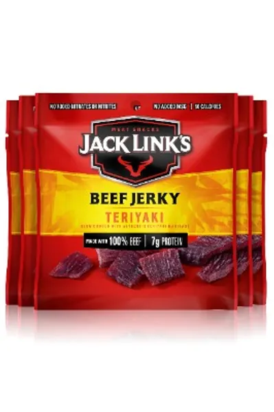 Jack Link's Beef Jerky, Pack of 5 – Flavorful Meat Snack for Lunches, Ready to Eat – 7g of Protein, Made with Premium Beef – Teriyaki, 0.625 Oz Bags (Packaging May Vary)