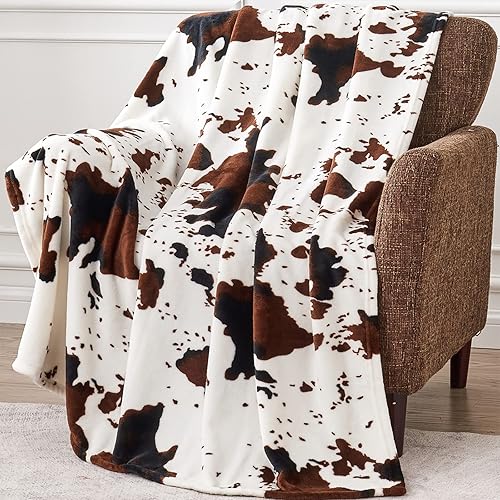 Edenleaf Flannel Cow Print Blanket 60"x80", Ultra Cozy Cow Throw Blanket for Couch Bed and Travel, Cow Decor Throw Blankets for Bed, All Seasons Twin Size Blanket 60"x80" - 02 Dark Cow - 60"x80"-Blanket