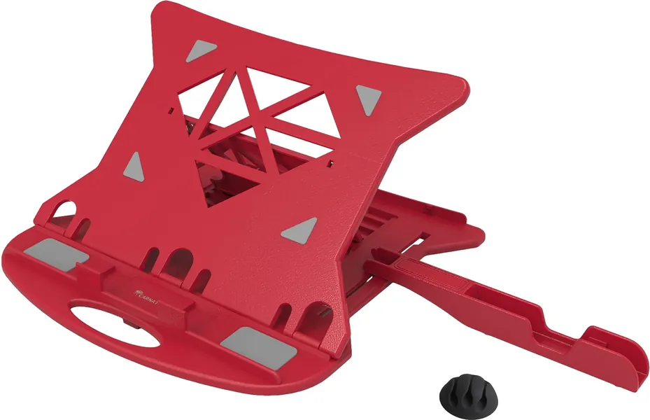 Carnation Adjustable Laptop Stand for Desk with Phone Stand and Cable Clip - 7 Height Options - Swivel Base - Portable, Collapsible - Compatible with Mac, iPad, Tablets and Laptops up to 17” (Red)