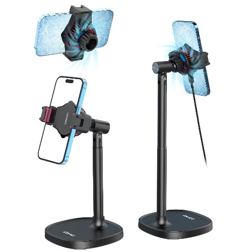 Ulanzi Smartphone Stand, Tabletop, Mobile Phone Stand, Smartphone Cooling Fan Included, Rapid Cooling, Smartphone Cooler, Smartphone Holder, 360° Rotation, Adjustable Height, Horizontal Stand, Vertical Stand, Smartphone Stand, Type-C Cable, Compatible with iPhone, Android, Gaming, Live Photography, Watching Videos, Teleworking