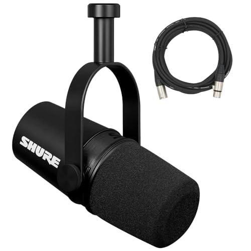 Shure MV7X XLR Podcast Microphone with XLR Cable - Dynamic Mic for Podcasting & Vocal Recording, Voice-Isolating Technology, All Metal Construction, Mic Stand Compatible, Optimized Frequency - Black - MV7X + XLR Cable