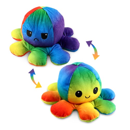 Esportic Oktopus knuffeldier, omkeerbaar octopus, pluche dier, dubbelzijdige flip knuffeldier, octopus, kinderen omkeerbaar octopus, sfeerknuffeldier, verjaardagscadeau voor jongens en meisjes - multicolor