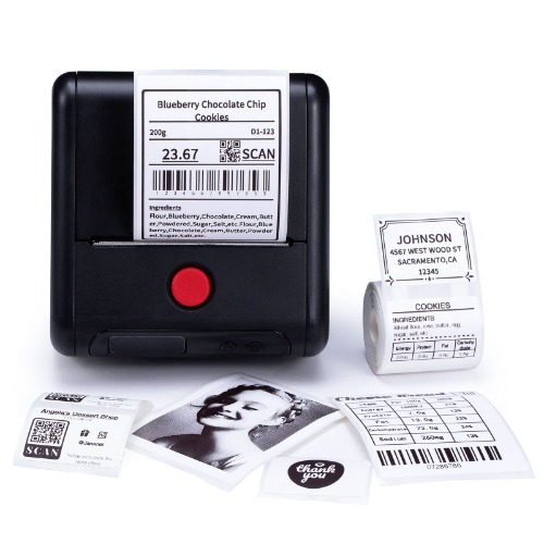 Etikettendrucker Bluetooth - Memoking M200 Tragbarer 3 Zoll Labeldrucker, Thermo Etikettiergerät Selbstklebend mit Etikettenband, für QR-Codes, Barcodes und Preisschilder für Kleine Unternehmen - Schwarz
