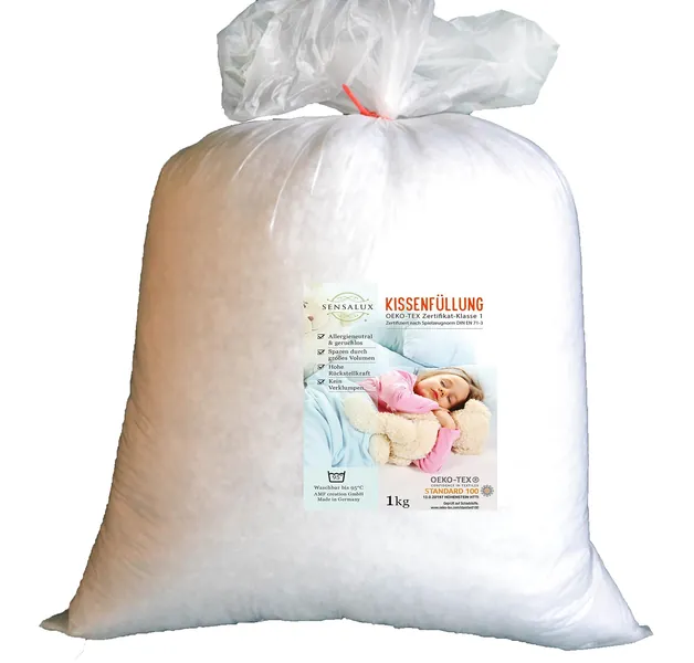 AMF Sensalux Füllstoff waschbar bis 95 Grad Kissenfüllung, Oeko-TEX Polyesterhohlfaserkugeln, Weiß, 1 Stück (1er Pack) - 