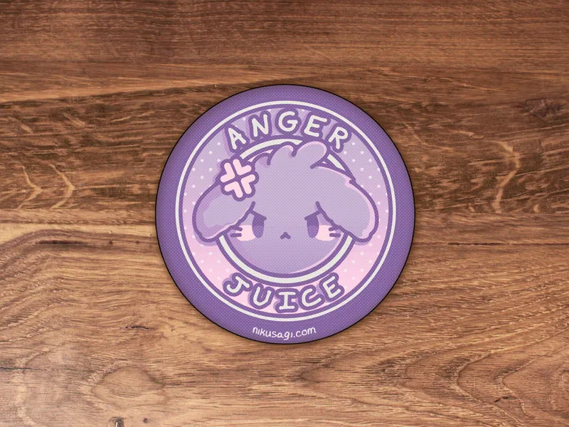 Anger Juice Coaster | 3.5" | Tsundere bunny drink coaster, Kawaii fabric coaster, Cute pastel goth rabbit, Purple anime inspired cup coaster