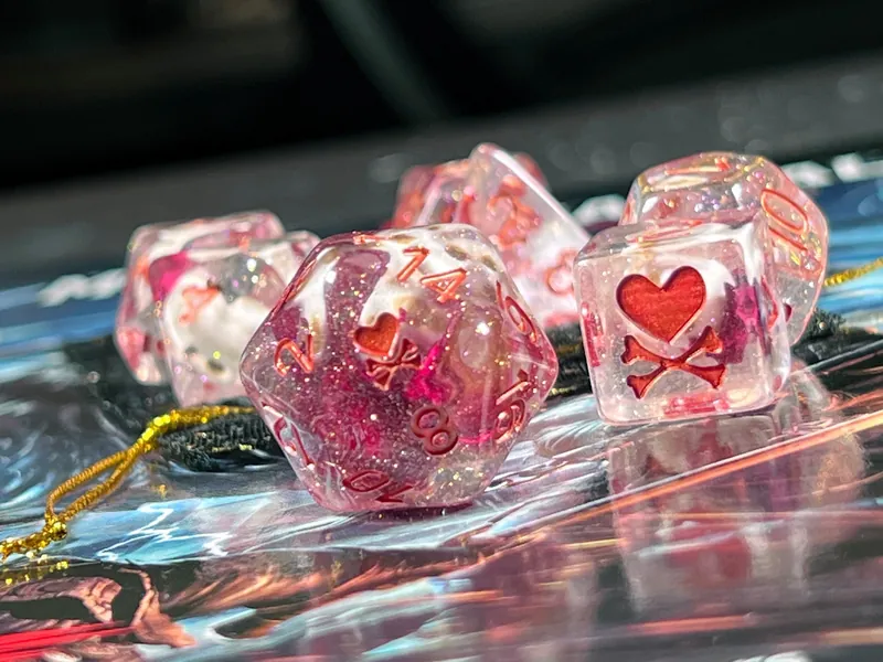 Skulls & Roses DnD Dice Set | For TTRPG Games Such As Dungeons and Dragons | Little Skulls and Real Rose Petals inside!