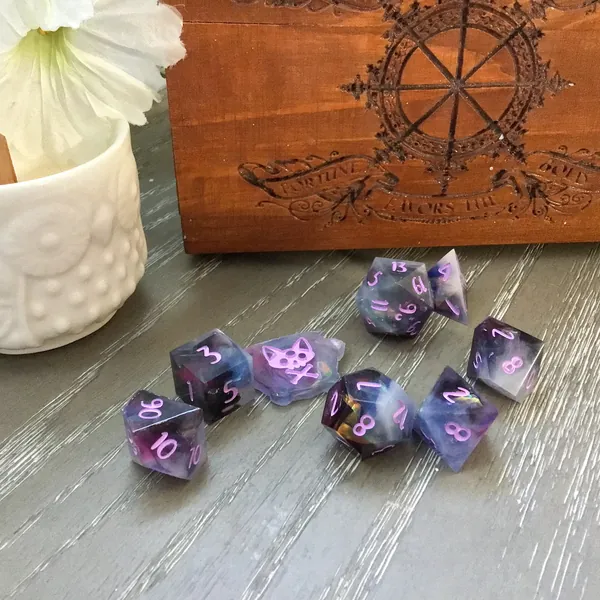 Galactic Dust || Handmade resin dice || sharp edged || Polyhedral Dice Set || Dungeons & Dragons ||