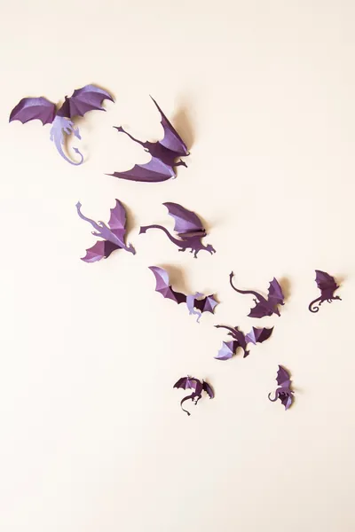 Game of Thrones inspired 3D Dragon Wall Art: dragon silhouettes, fantasy decor, purple