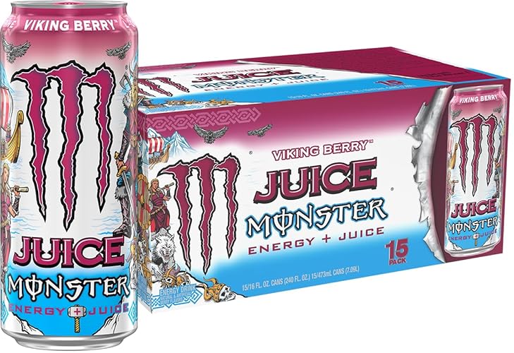 Monster Energy Juice Viking Berry, Energy + Juice, Energy Drink, 16 Ounce (Pack of 15)