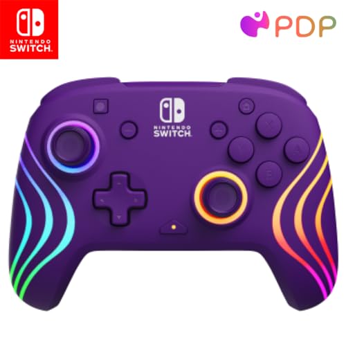 PDP Afterglow™ Wave Enhanced Wireless Nintendo Switch Pro Controller, 8 Colors RGB LED, Dual Programmable Gaming Buttons, 40 Hour Rechargeable Battery Power, Officially Licensed by Nintendo: Purple - Wireless - Wave Purple