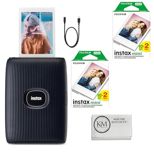 Fujifilm INSTAX Mini Link 2 Smartphone Printer | Space Blue Bundle with INSTAX Mini Instant Film | 40 Exposures + Microfiber Cleaning Cloth (4 Items) - Space Blue