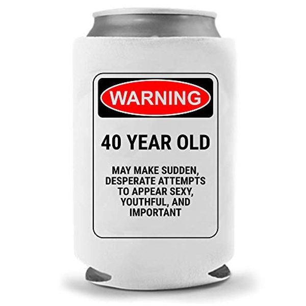 Funny 40th Birthday Beer Coolies | 40s Beer Gifts | Gag Party Gift Beer Can Cooler | Funny Joke 40 | Beer Beverage Holder | Craft Beer Gifts | Quality Insulated Neoprene Can Cooler (Warning 40)